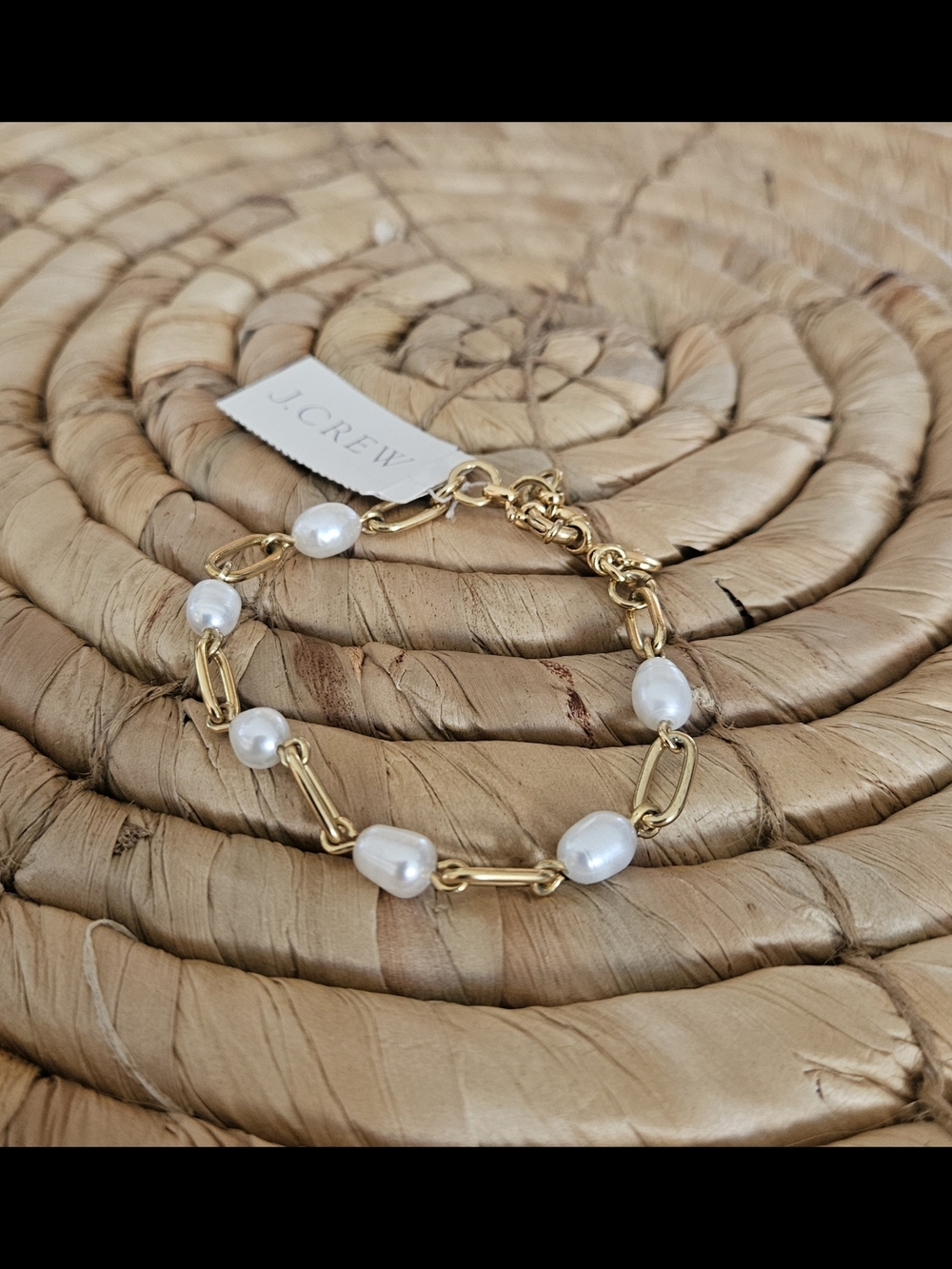 J. Crew Gold Link Bracelet with White Freshwater Pearls NEW